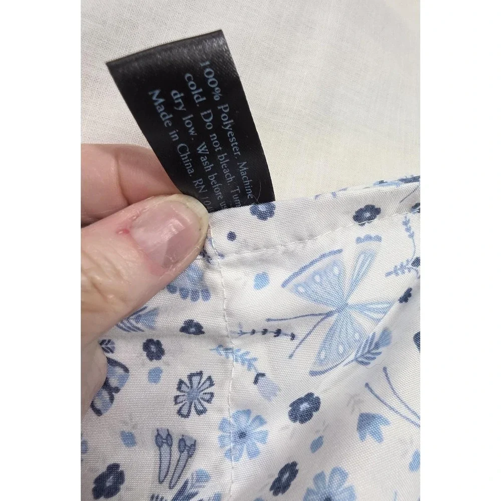 Cynthia Rowley Butterfly Floral Sheet Set Queen Flat Fitted Blue White